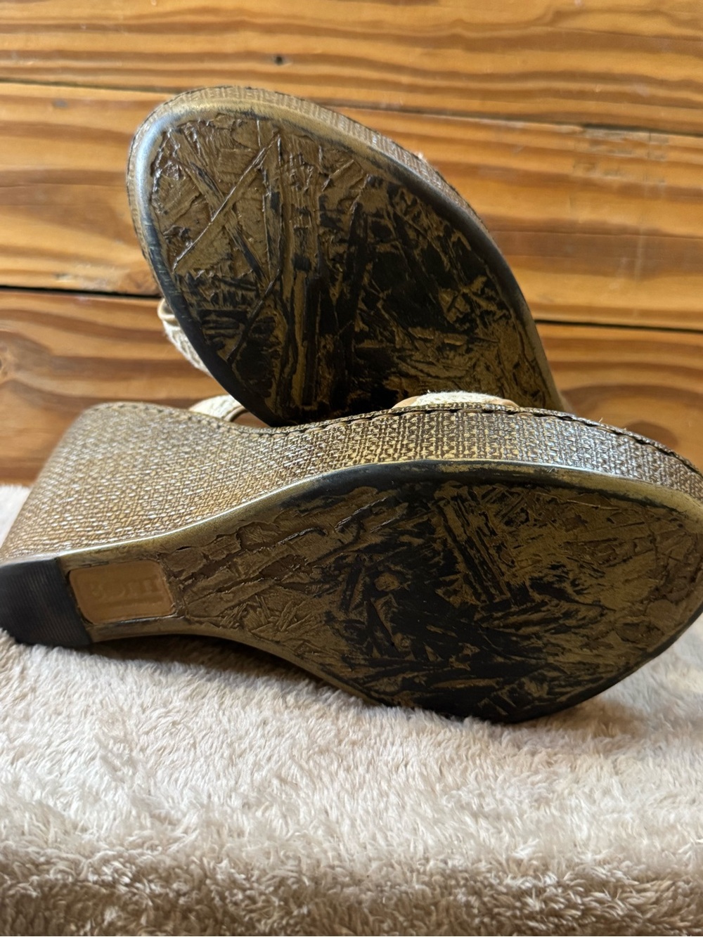 Born Cream Textured Strap Wedge Sandals - Picture 5 of 5